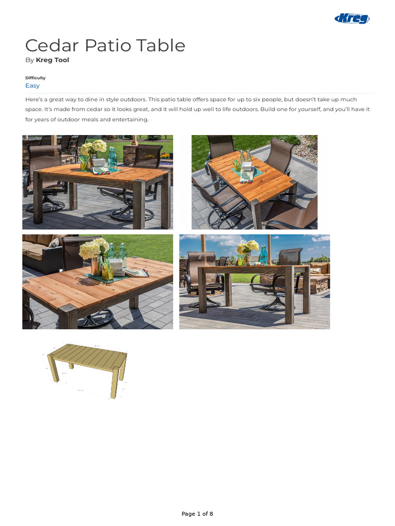 Cedar Patio Table | PDF | Drill | Woodworking