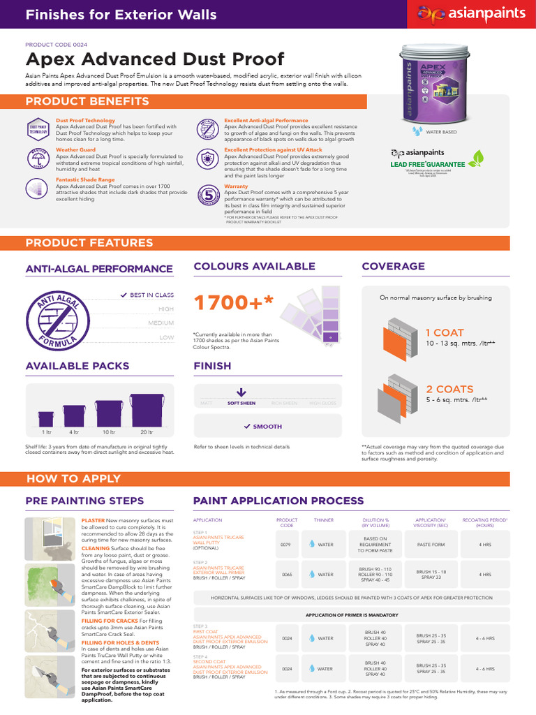 Apex Advanced Dust Proof Emulsion Guide | PDF | Paint | Materials