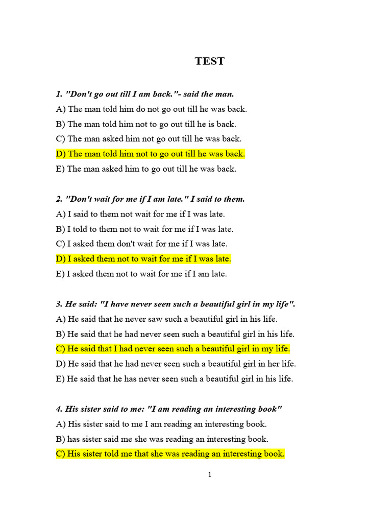 test with answers | PDF