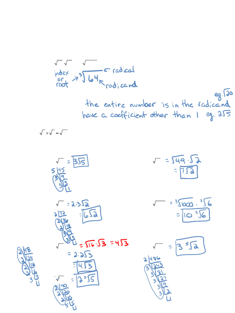 5.1 Working With Radicals Notes | PDF