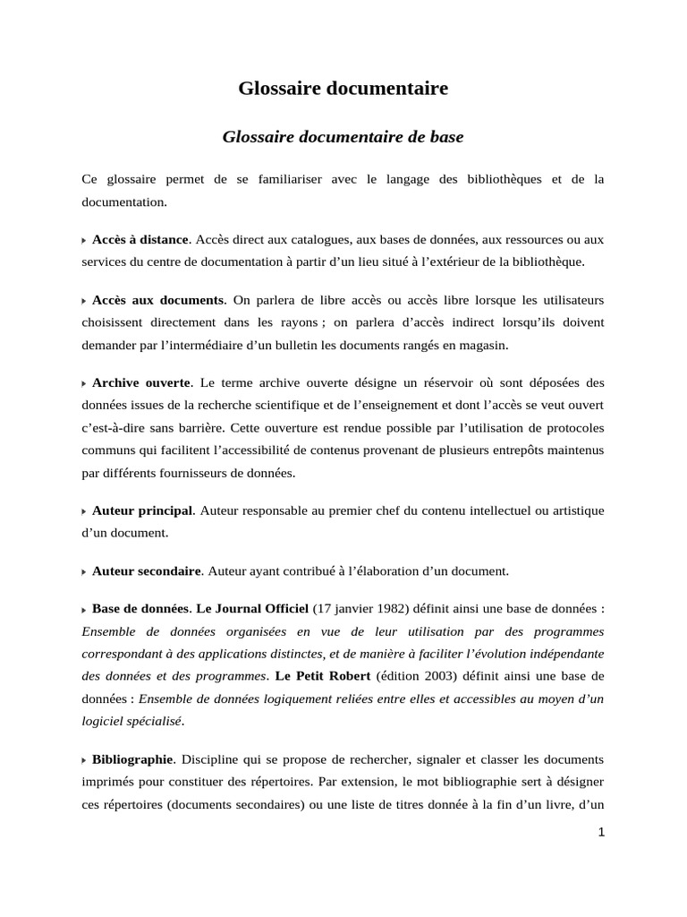Glossaire du langage documentaire | PDF | Document | Bibliographie