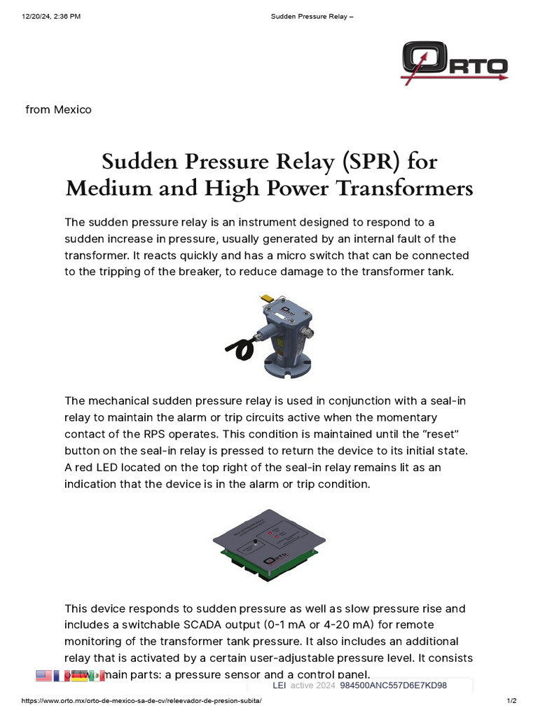 Sudden Pressure Relay for Transformers | PDF | Relay | Electromagnetism