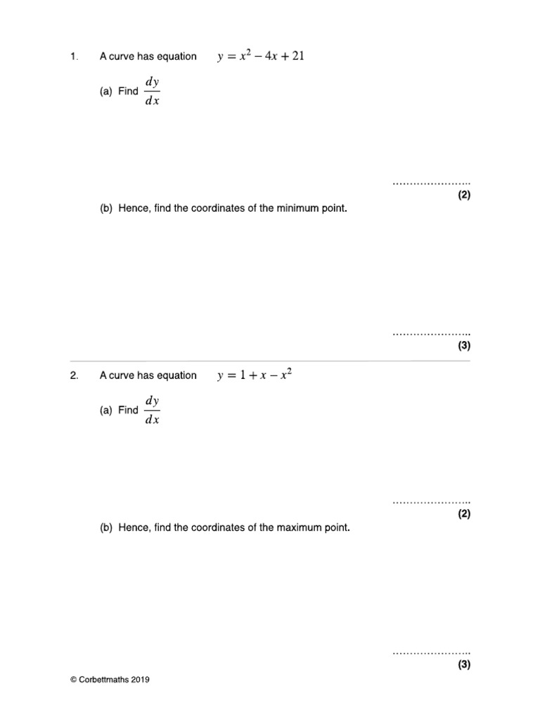 Maysa Stationary Point Questions Practice | PDF