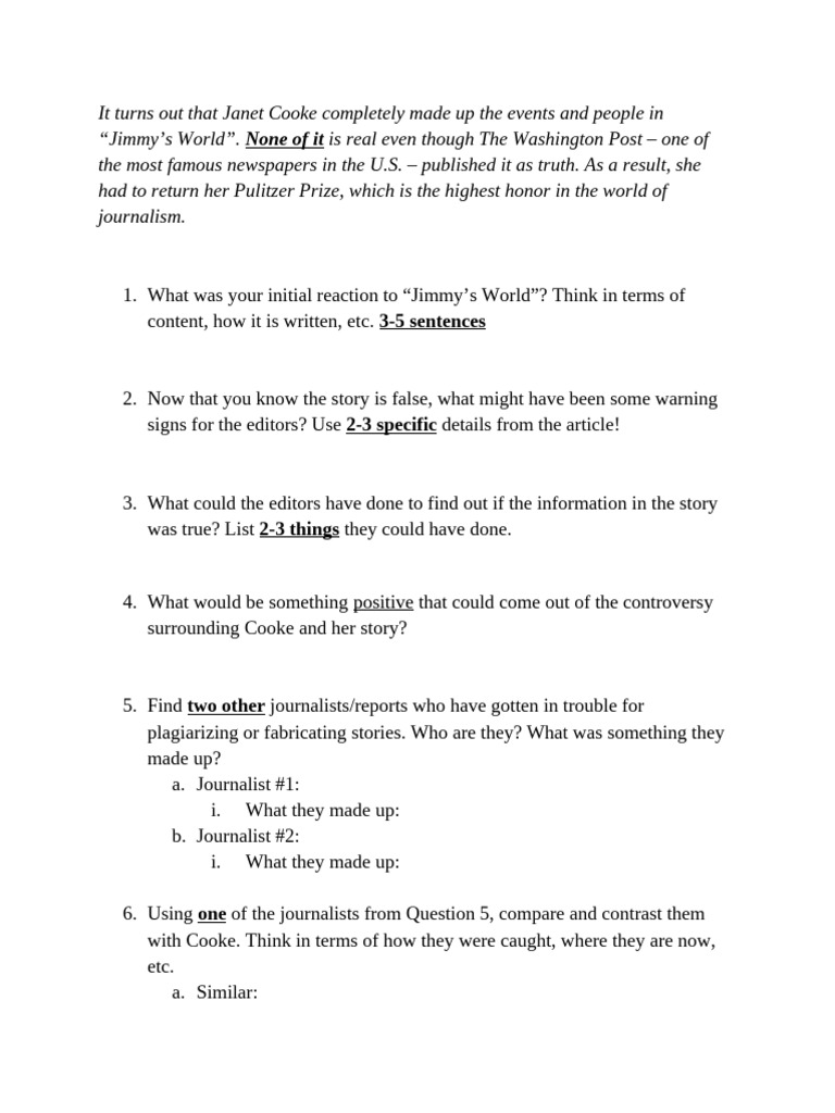 Jimmys World Questions Pdf 