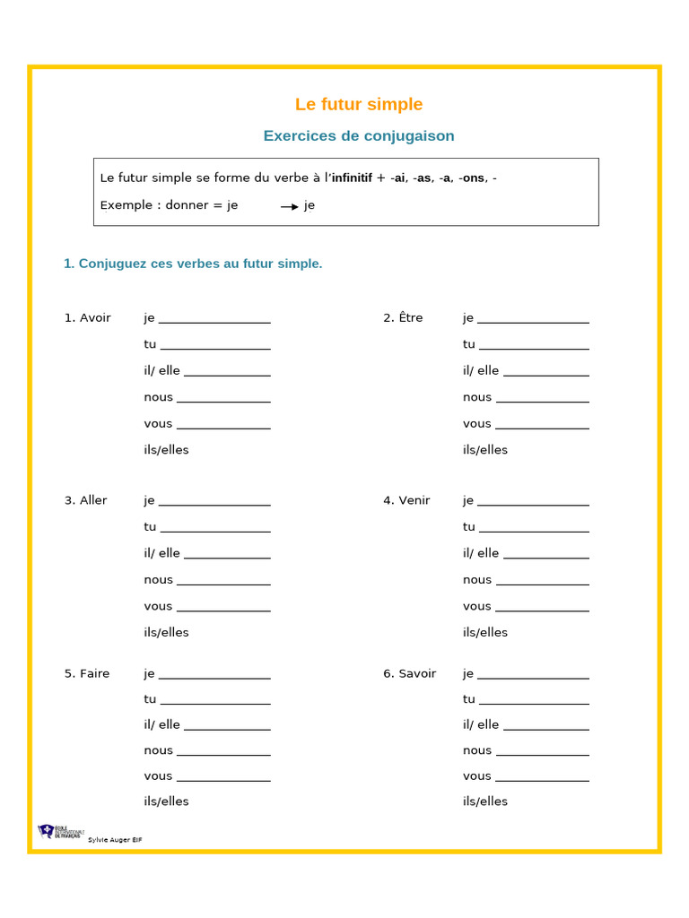 Exercices de conjugaison au futur simple | PDF | Verbe | Morphologie
