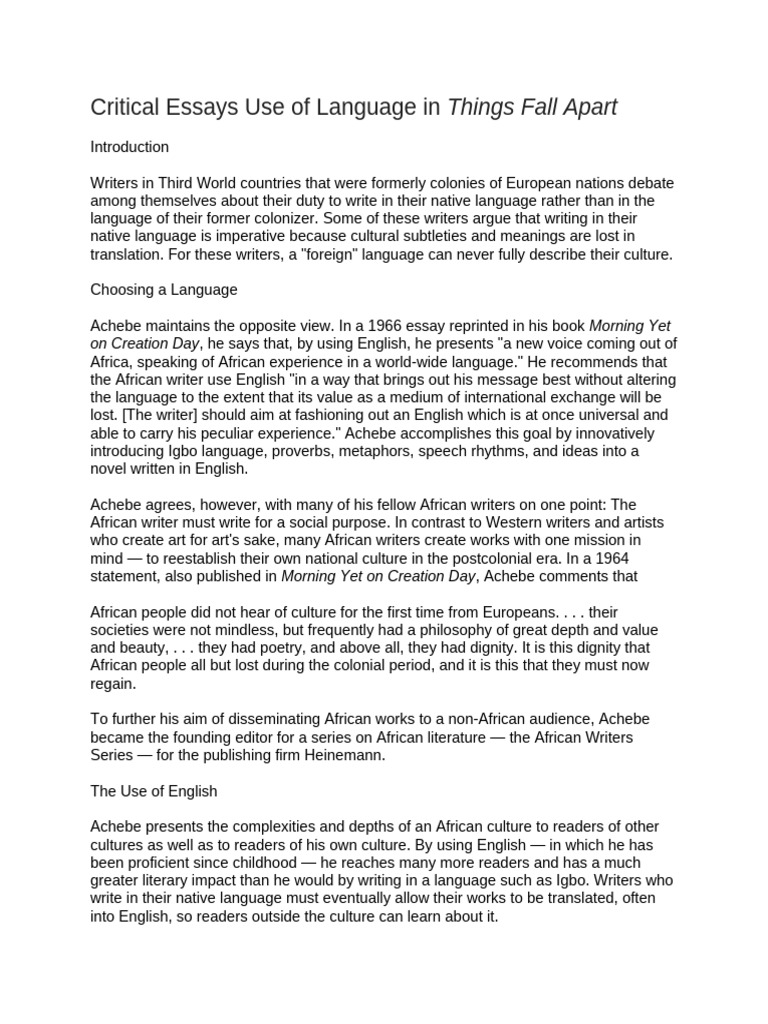 Use of English Lang in Things Fall Apart | PDF | Linguistics | Human ...
