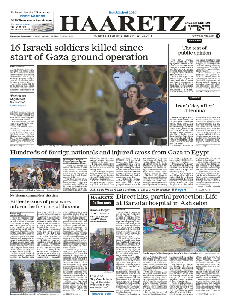 Haaretz English Edition - 2 November 2023 | PDF | Gaza Strip | Hamas