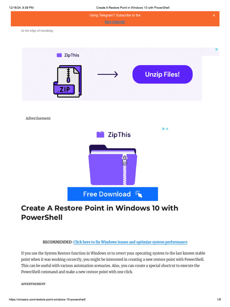 Create Restore Point with PowerShell | PDF | Windows 10 | System Software