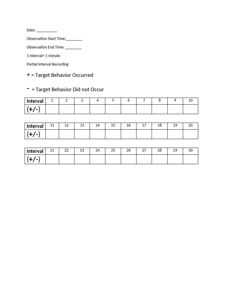 Partial Interval Recording Data Sheet | PDF