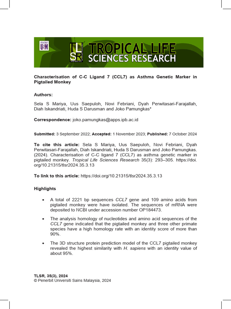 Characterisation of C-C Ligand 7 CCL7 As Asthma Ge | PDF | National ...