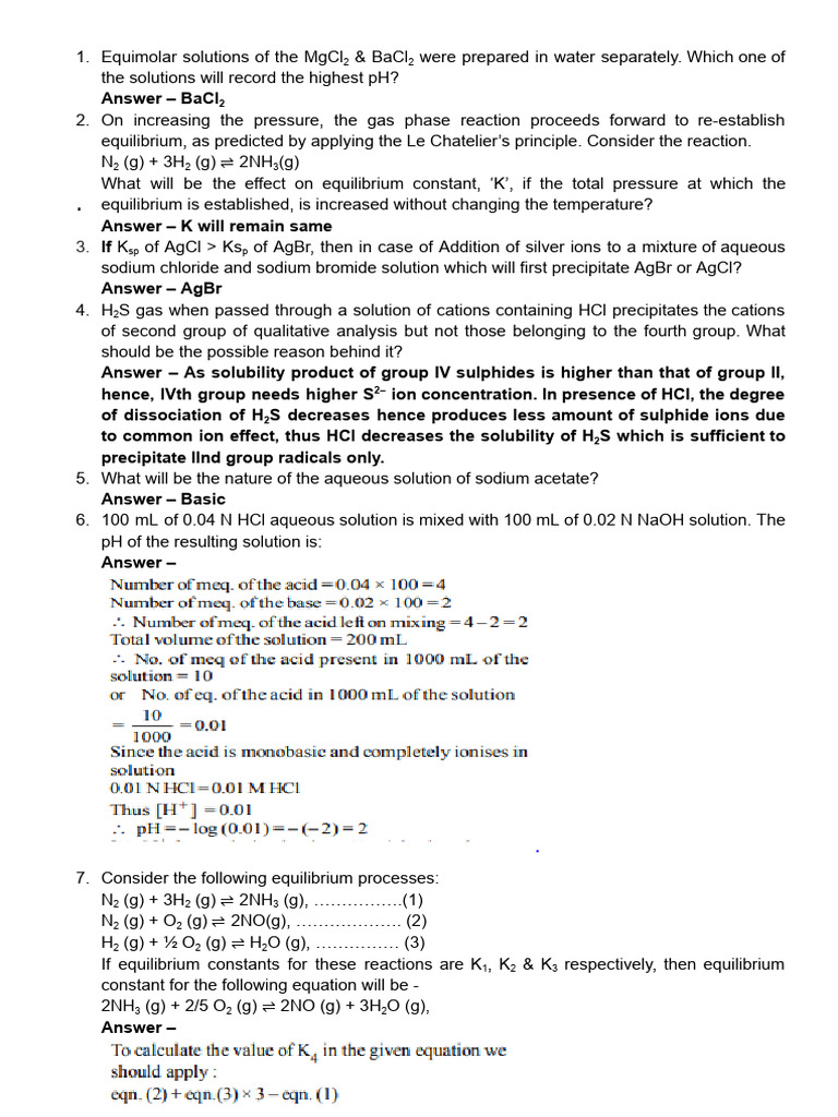 EQUILIBRIUM2.docx | PDF | Chemical Equilibrium | Acid