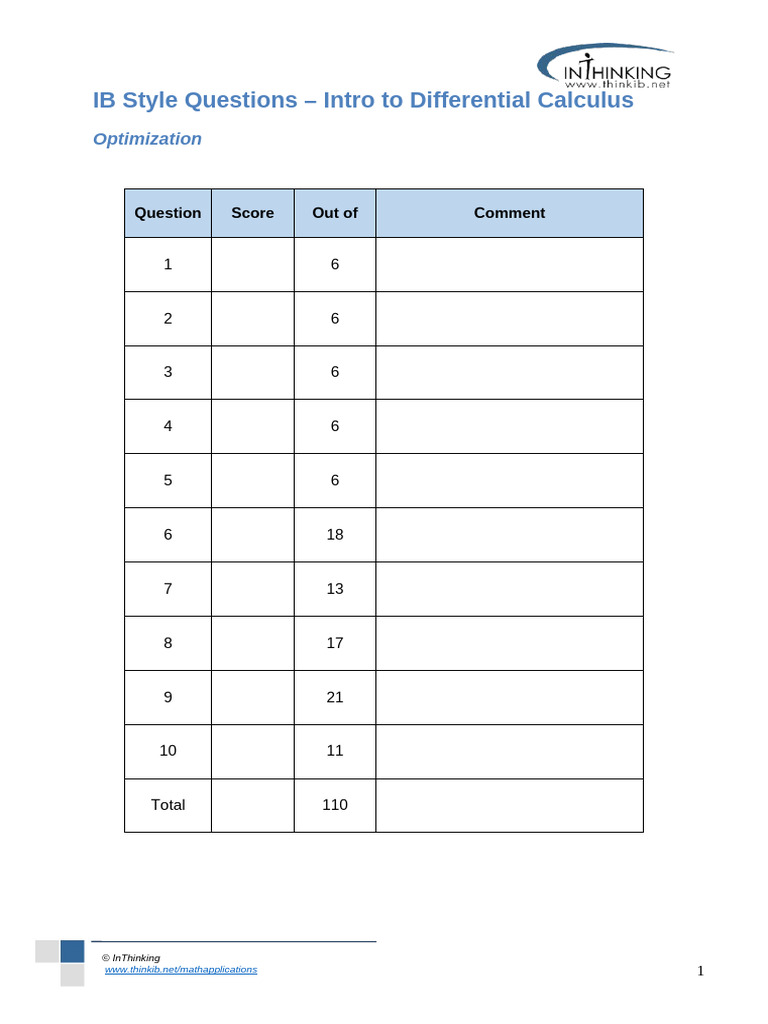 Batch of 10 - Differential Calculus Part 3 - Optimisation | PDF ...
