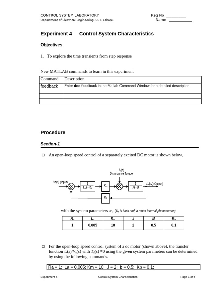 Control System Characteristics Lab | PDF | Control Theory | Feedback