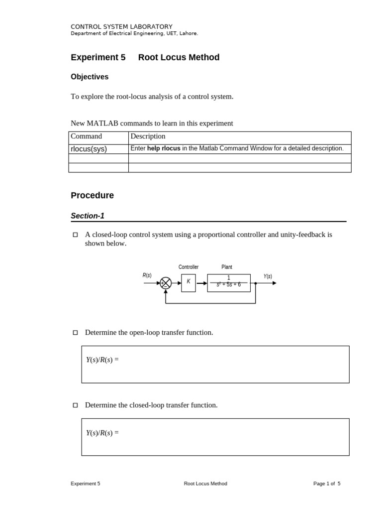 Experiment 5 Root Locus Method | PDF | Mechanics | Mathematical Physics