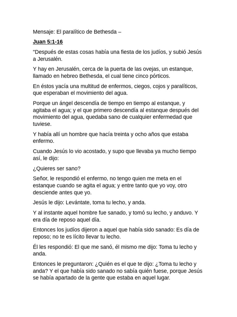 MENSAJE_101_EL_PARALITICO_DE_BETHESDA_070427 | PDF | Jesús | Evangelio