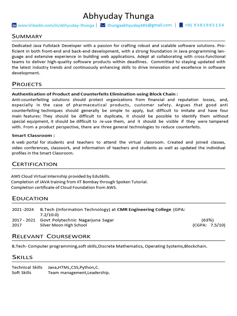 Java Developer Profile and Projects | PDF
