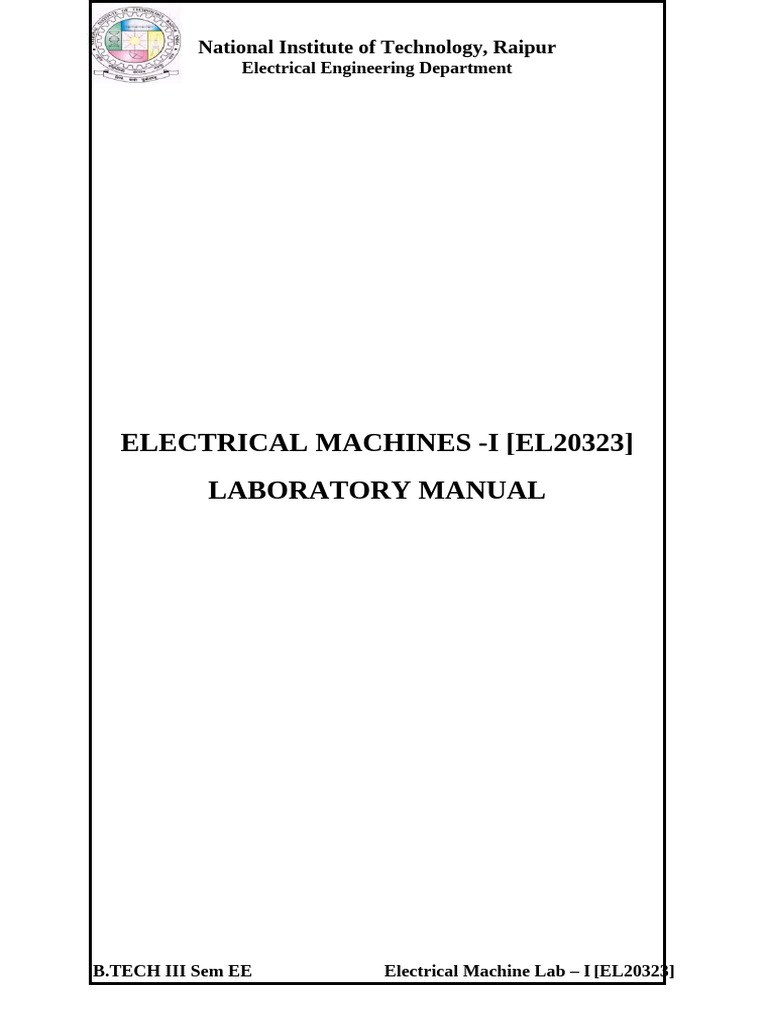 Electrical Machines Lab Manual NIT Raipur | PDF | Electric Motor ...