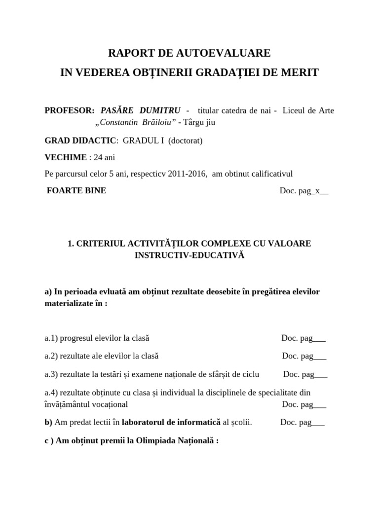 Raport de Autoevaluare | PDF