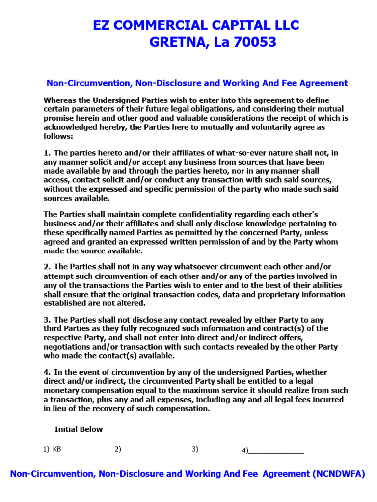 Non-Circumvention and Fee Agreement | PDF | Arbitration | Non ...