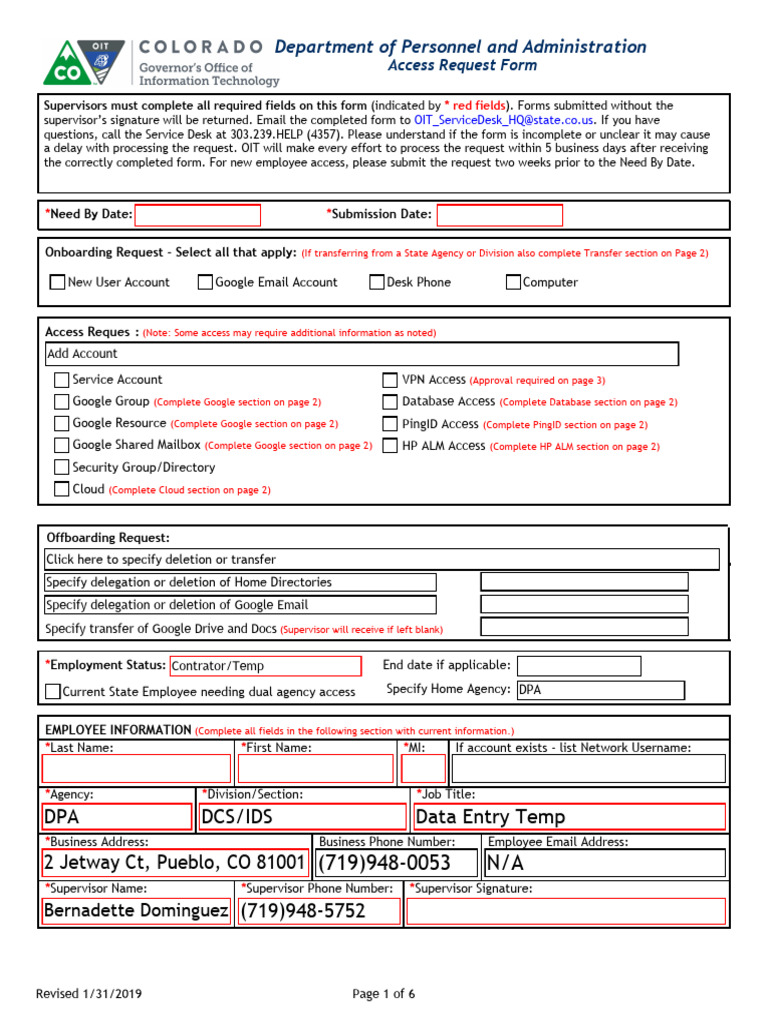 6 DPA Access Request Form - Temp Employees 01.31.2019 | PDF | Computer ...