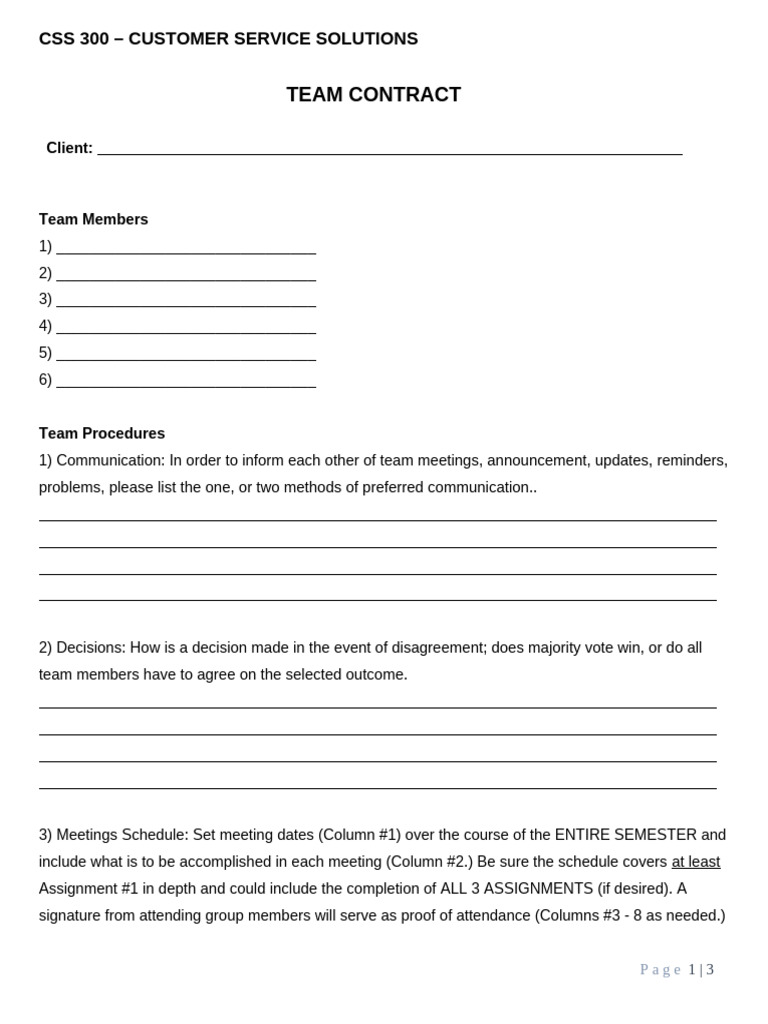 CSS 300 Team Contract Overview | PDF | Business