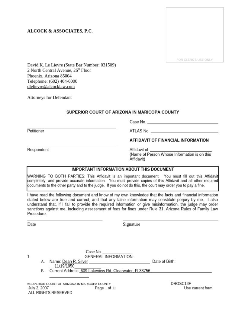 Maricopa County Financial Affidavit | PDF | Insurance | Alimony