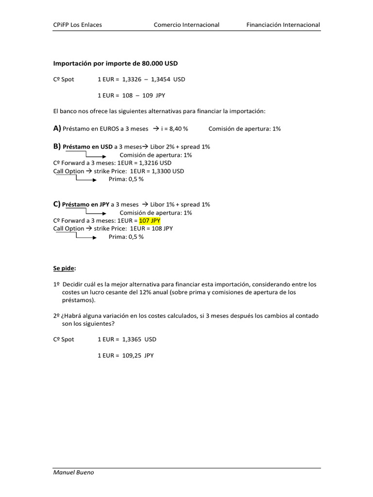 FI - TEMA 3. EJ. Financ. Import - Divisas - 2.SOL | PDF | Finanzas ...