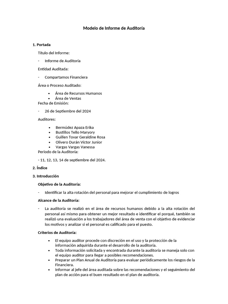 Modelo de Informe de Auditoría | PDF | Auditoría | Contralor