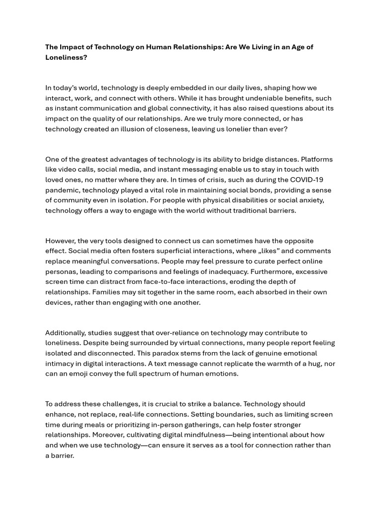 Technology's Role in Modern Loneliness | PDF | Loneliness | Social Media