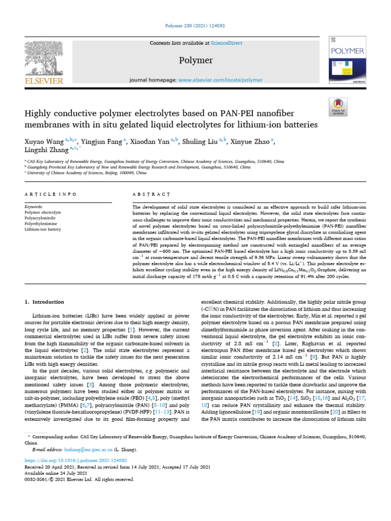 Conductive PAN-PEI Polymer Electrolytes | PDF | Electrolyte | Lithium ...