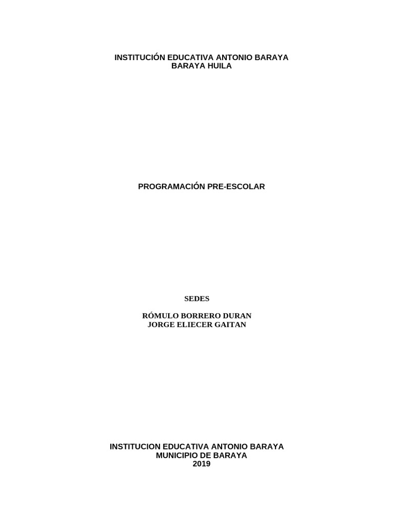 Programación Educativa Preescolar 2019 | PDF | Educación de la primera ...