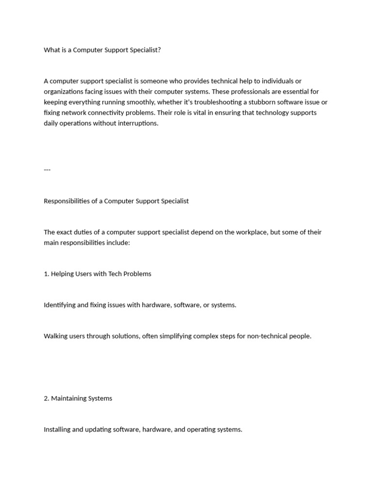 Overview of Computer Support Specialists | PDF | Cisco Certifications ...