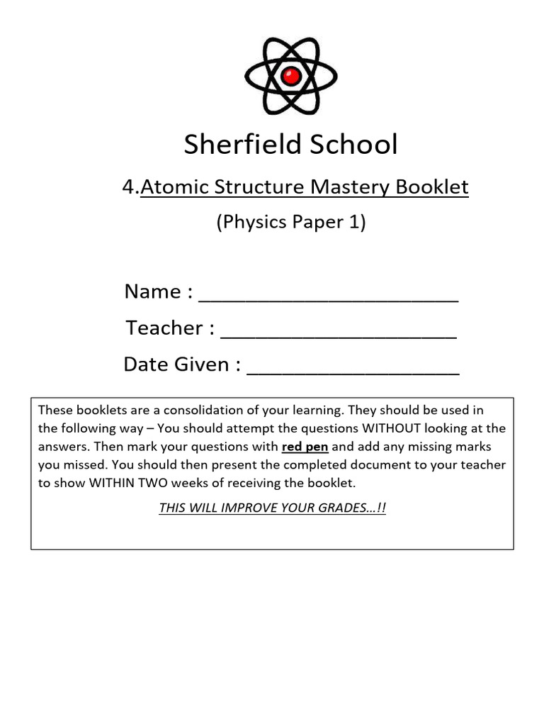 Atomic Structure Mastery Guide Pdf Nuclear Fuel Atomic Nucleus
