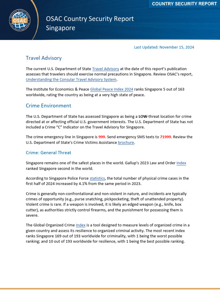 Singapore Country Security Overview 2024 | PDF | Police | Crimes