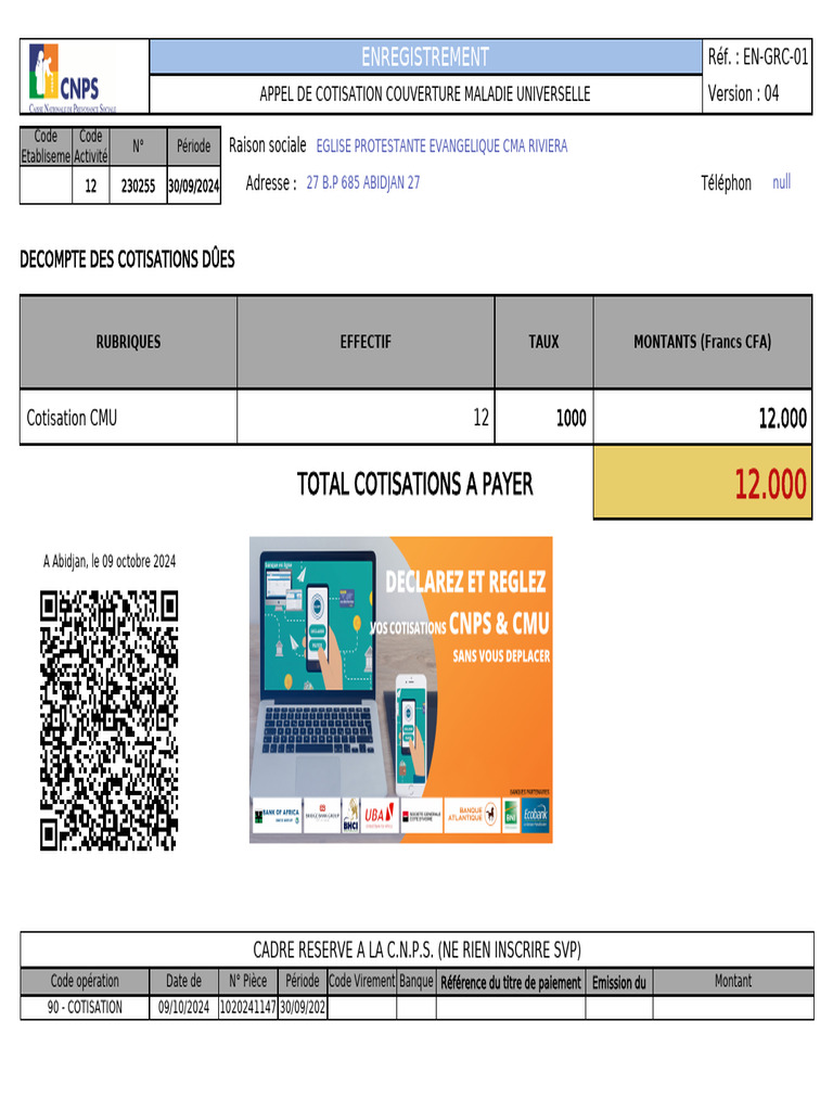 Appel de Cotisation CMU 2024 | PDF