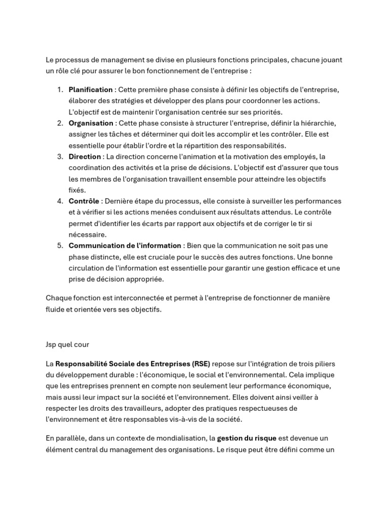 Processus de Management et Contrôle | PDF | Risque | Business