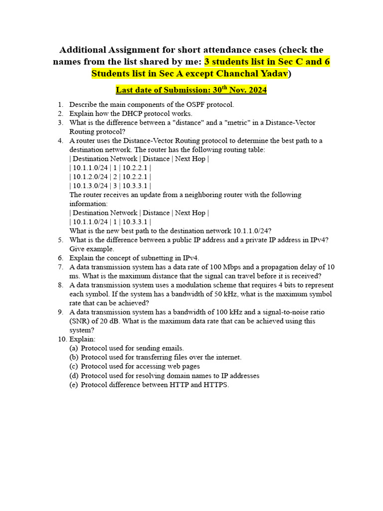 Networking Protocols and Concepts Assignment | PDF