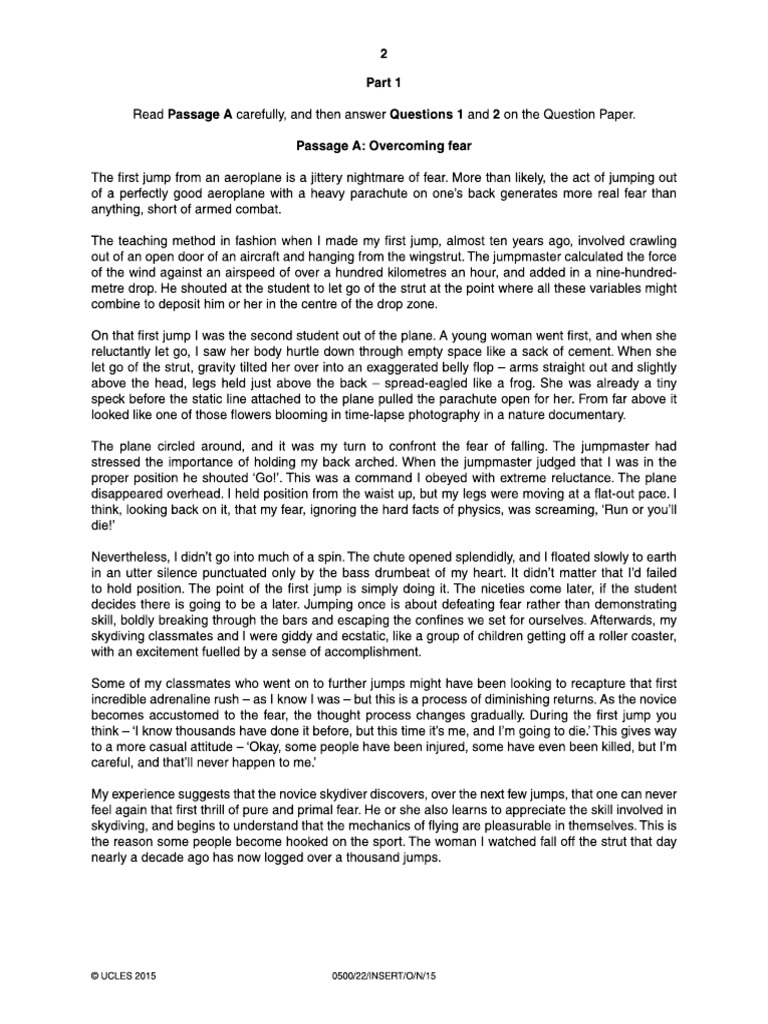 Fear Reading Passage PDF