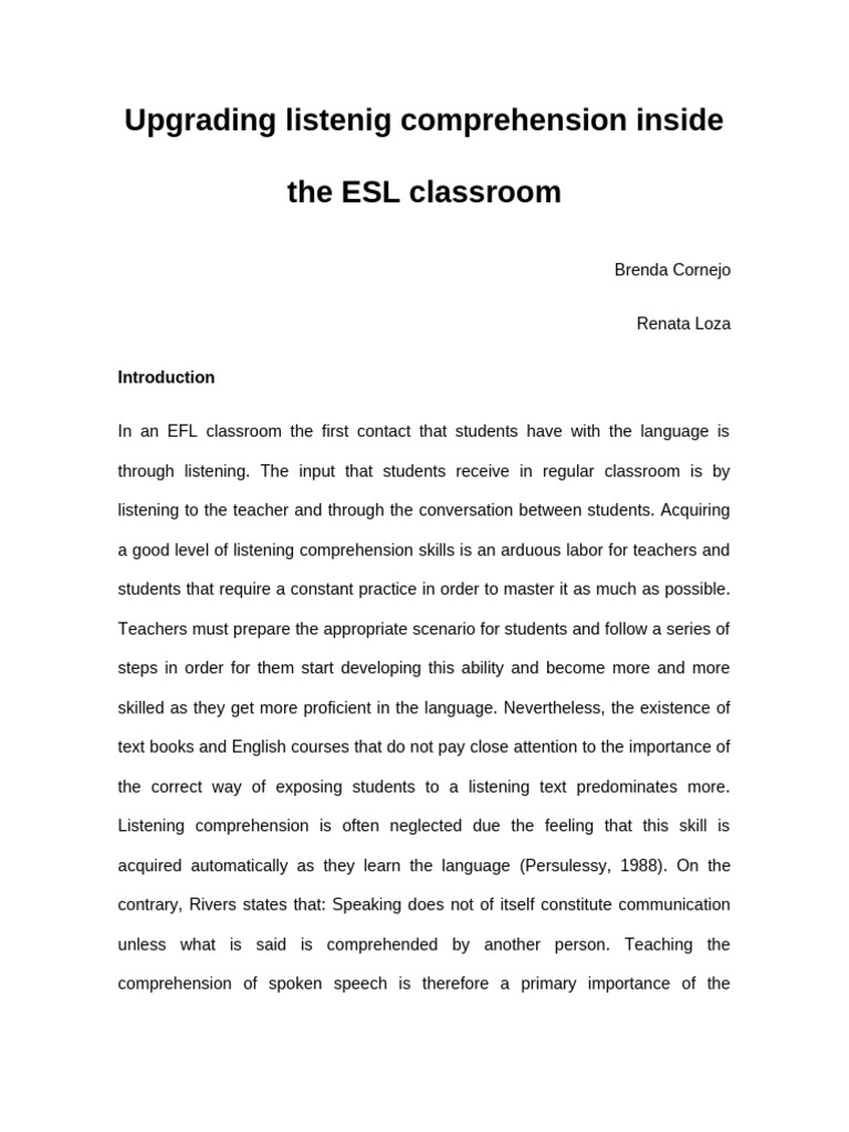 Enhancing ESL Listening Skills | PDF | Reading Comprehension | English ...
