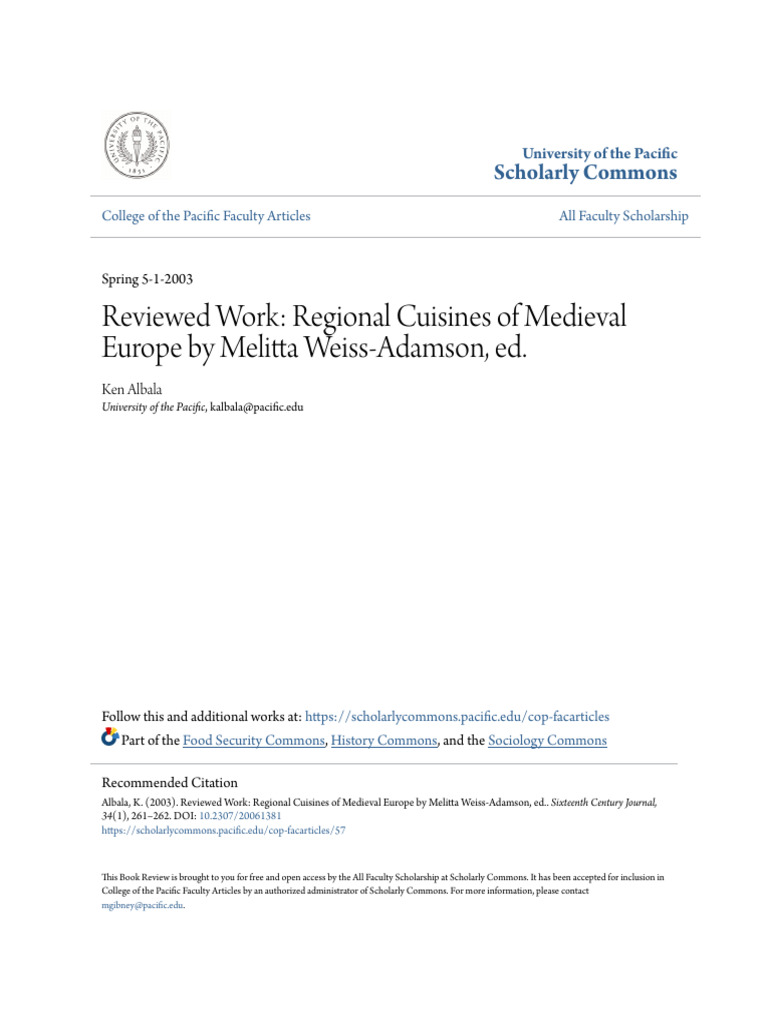 Reviewed Work - Regional Cuisines of Medieval Europe by Melitta We ...