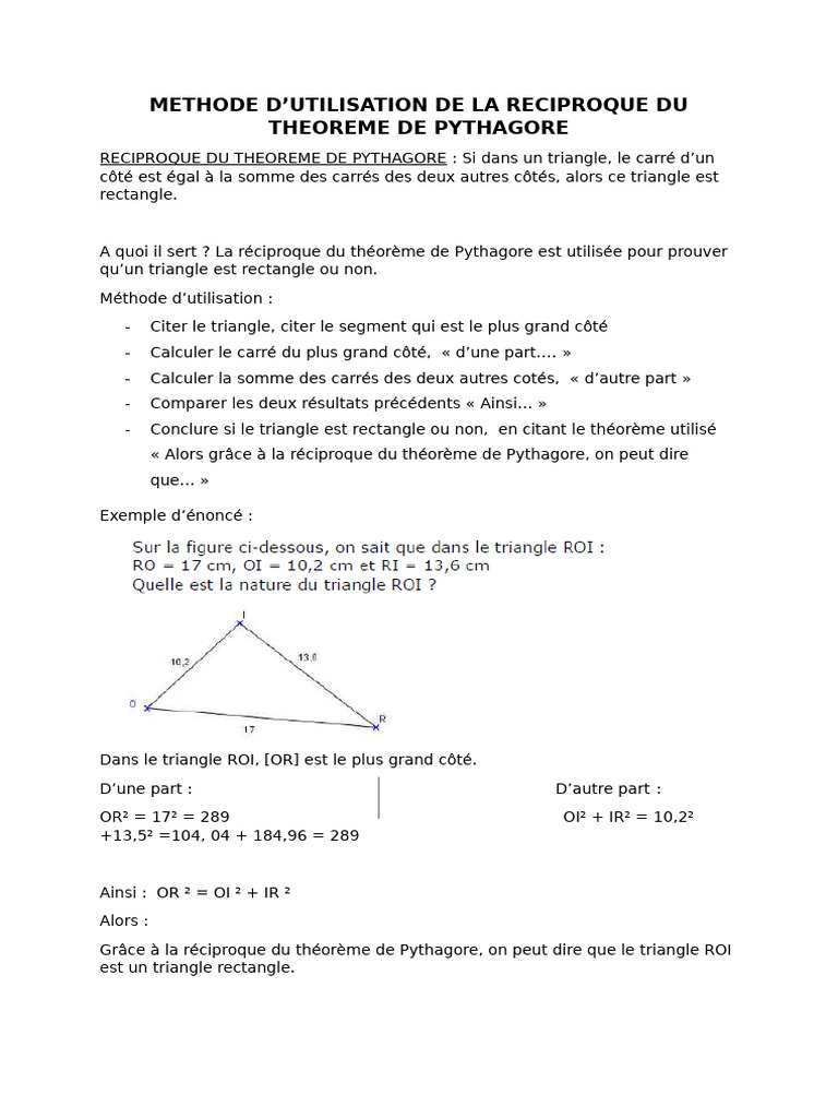 Utilisation de la réciproque de Pythagore | PDF