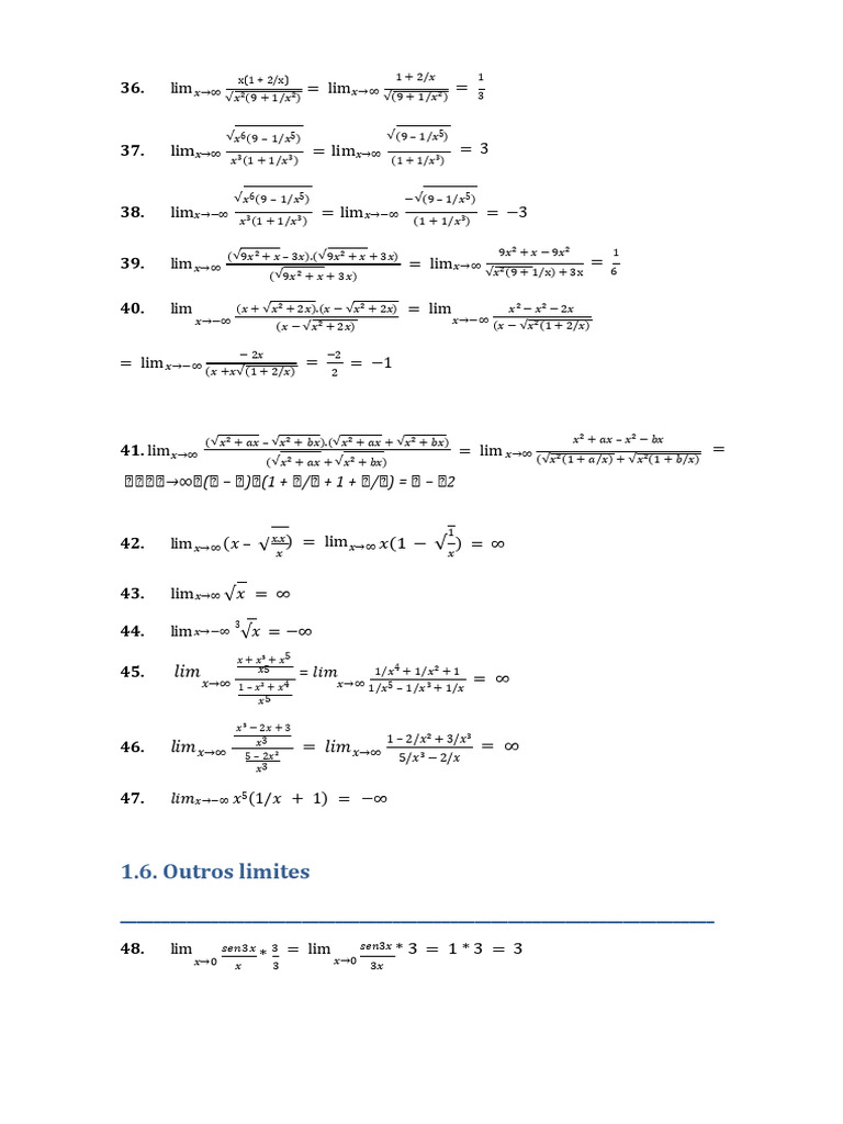 Limits of Functions as x Approaches Infinity | PDF