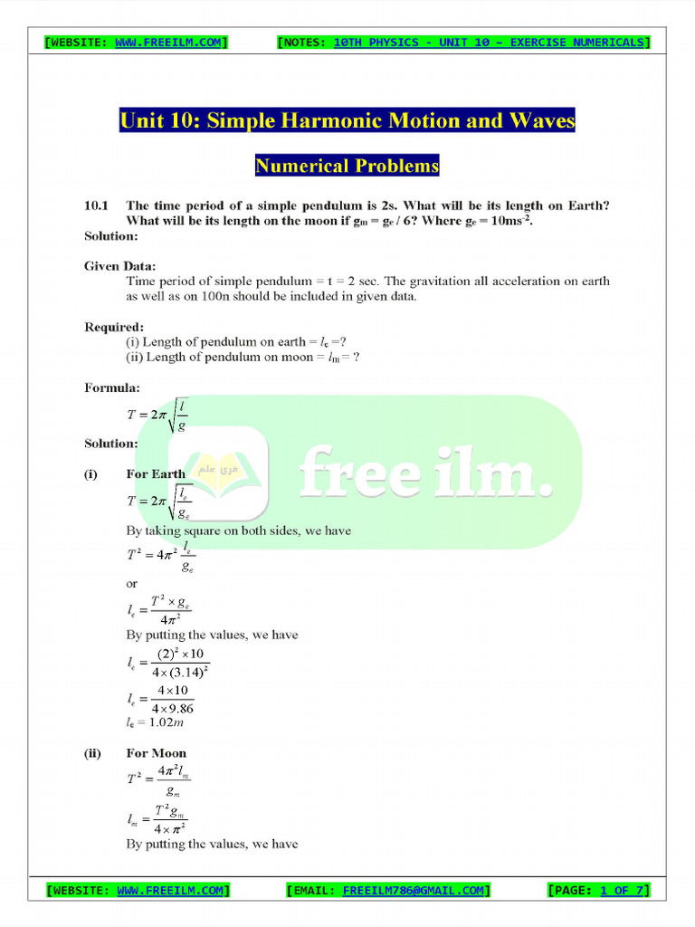 10th Phy All CH Numericals (Merged) | PDF
