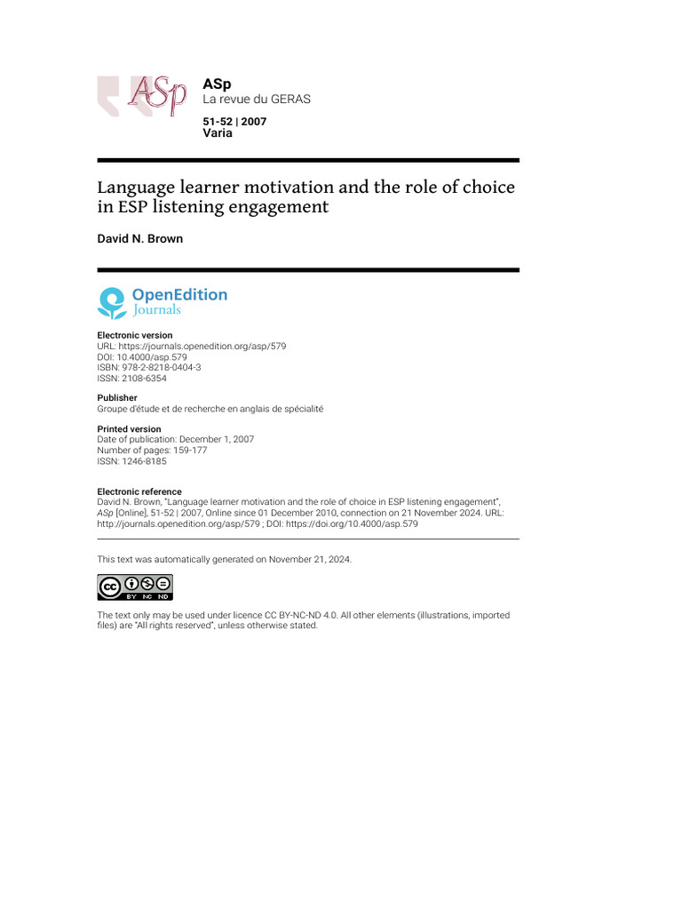 2007 - Language Learner Motivation and The Role of Choice in ESP ...