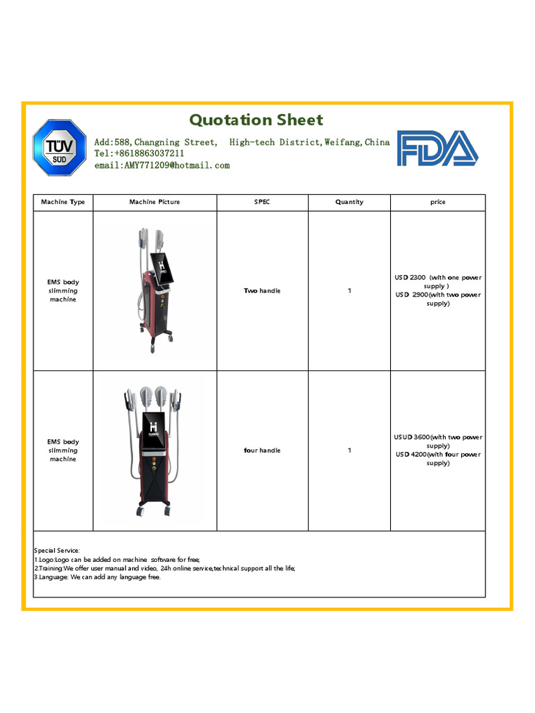 EMS Body Slimming Machine Quotation | PDF