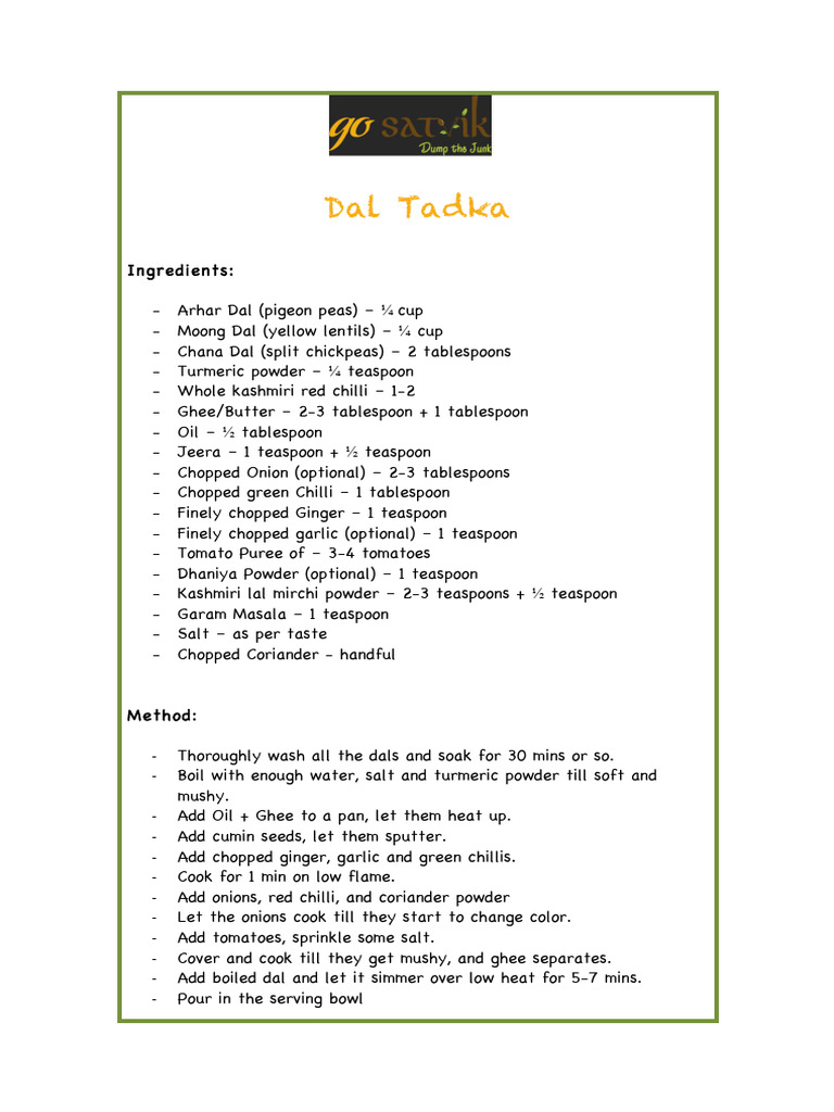 Indian Dal Recipes: Tadka, Makhani & More | PDF | Food And Drink ...