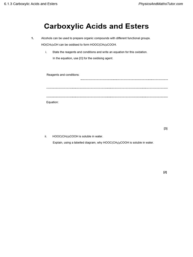 6.1.3 Carboxylic Acids and Esters QP241234123rrff | PDF | Ester | Acid