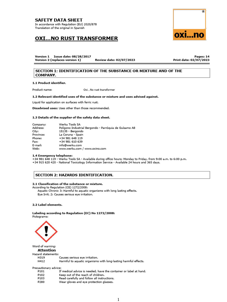 Oxi…No Rust Transformer Safety Guide | PDF | Toxicity | Chemistry