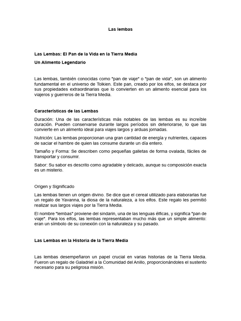 Lembas: El Pan Élfico de la Tierra Media | PDF