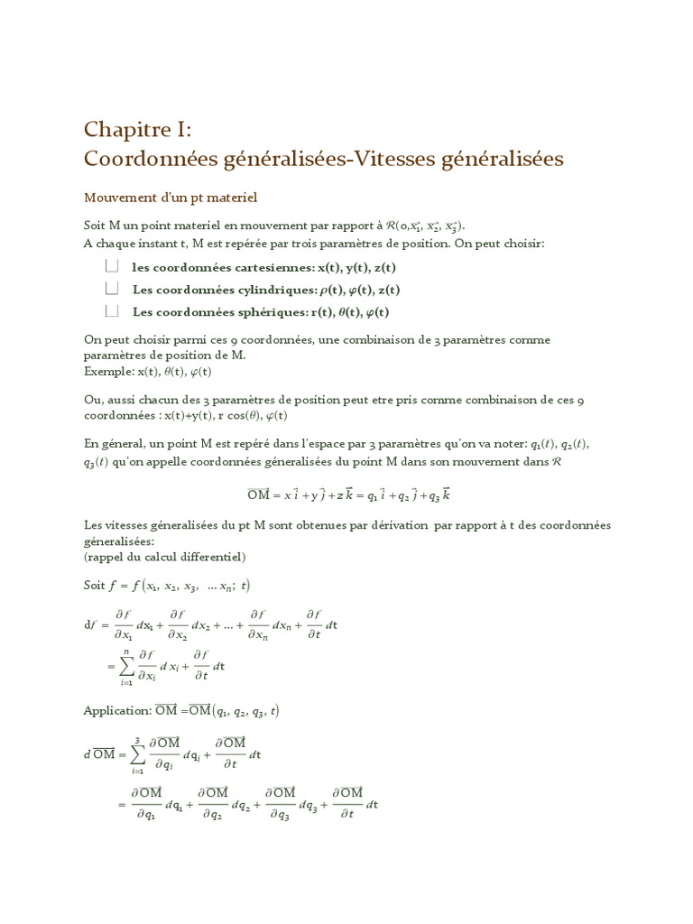 Coordonnées et vitesses généralisées | PDF | Physique | Physique ...